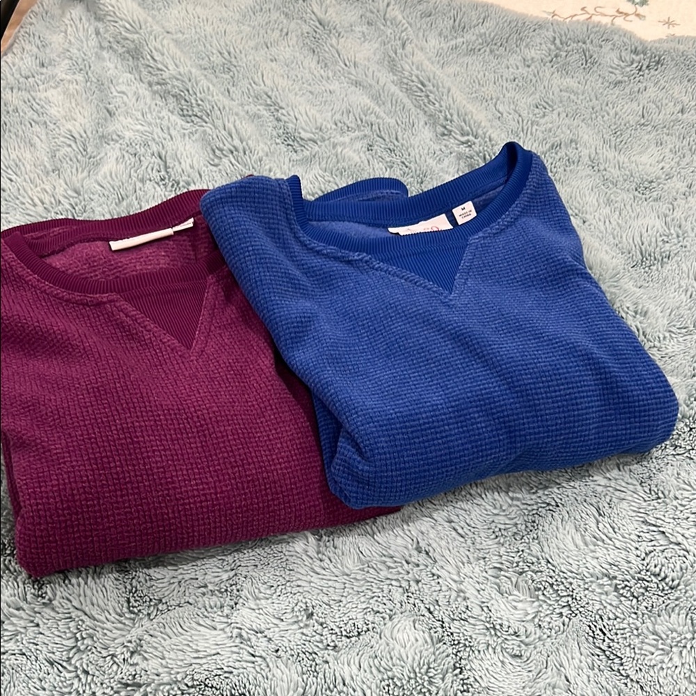 Denim & Co. BUNDLE Purple and blue crew Neck Sweater with Soft Fleece Material